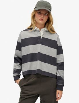 Superdry Damen Athletic Essentials Rugby-oberteil mit Streifen Grau - Größe: 38