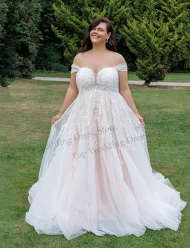 Plus Size Beach Wedding Dresses A-Line Lace Appliques Bridal Gown Removable Puff Sleeves Off Shoulder Robe De Mariée Customized - Aliexpress - FashionsVida