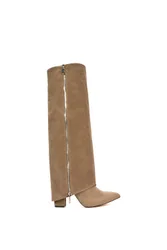 Women's 'Allie' Pointed Toe Knee High Boots With Fold Over in Taupe Size: 4 - Taupe - Size: 4