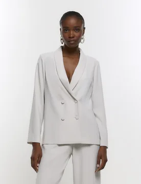 Womens Blazer Grey Button Up - Size 12 Uk - River Island - FashionsVida