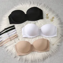 Set de 3 Sostenes sin aros sin relleno strapless de unicolor sin costuras para mujeres