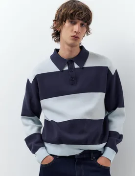 Paneled Knit Polo Shirt (Size: ) - Pull&bear - FashionsVida
