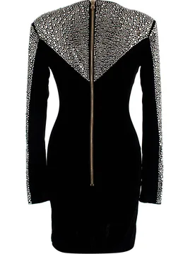 Black Velvet Embellished Dress - Balmain - FashionsVida
