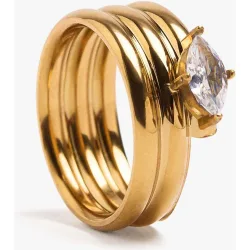 Anillo con circonita de acero inoxidable doble