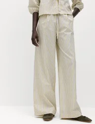 Pure Cotton Striped Drawstring Wide Leg Trousers Yellow Mix female