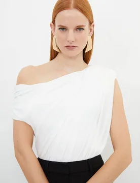 Women's Jersey Crepe Asymmetric Bodysuit in Ivory Size: XS - Ivory - Size: XS - Karen millen - FashionsVida