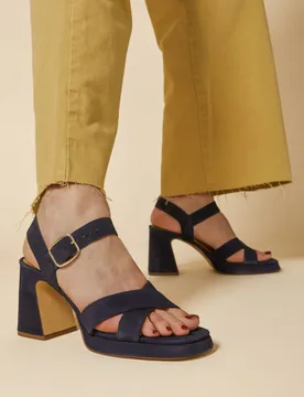 Suede Ankle Strap Block Heel Platform Sandals Navy female - Jones Bootmaker - FashionsVida