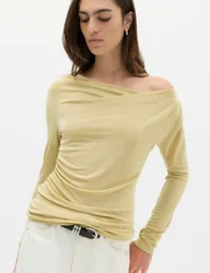 Slinky Asymmetric Neckline Top Green female