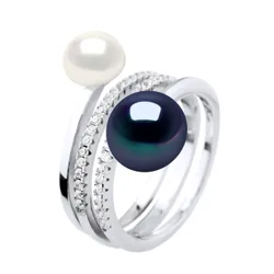 Womens Ring Duo Freshwater Pearls 7 And 9 Mm Black And White Jewelry 925 Silver - One Size