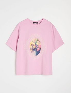 T-shirt in cotone con motivo floreale - rosa pastello