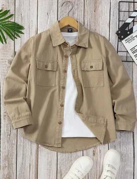 Camisa vaquera de manga larga con bolsillo casual de solapa única para niño preadolescente - Shein - FashionsVida
