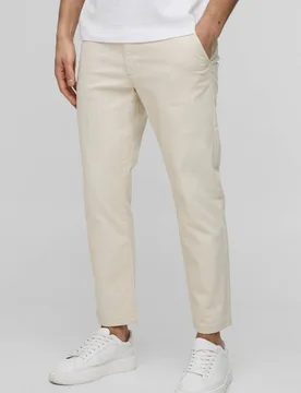 Herren Taillierte Chino-Hose mit festem Bund , verkürzt Stone Größe 36R - boohooMAN - FashionsVida