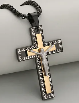 Niche Unique Relief Portrait Mixed-Color Stainless Steel Cross Pendant Necklace For Men And Women, Versatile & Eye-Catching - Aliexpress - FashionsVida