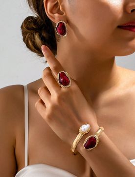 Set de 3 piezas de joyería con pulsera, aretes y anillo de perlas barrocas asimétricas, estilo europeo y americano, joyería de perlas vintage de lu