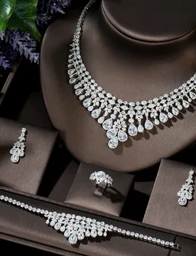 HIBRIDE Exclusive Cubic Zirconia 4pcs Jewelry Set 2020 Shining Copper Tassel Dubai Jewelry Set for Ladies collier mariageN-1223 - Aliexpress - FashionsVida