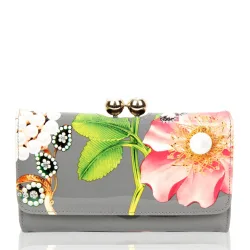 Women's Novera Dual Flowers PU Leather Wallet in Grey - Grey - Size: One Size