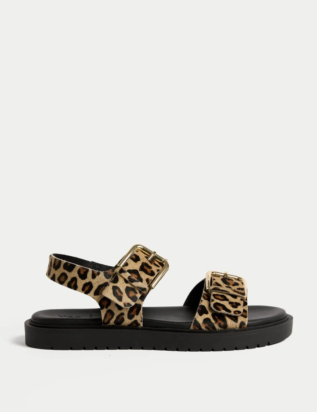 Leather Leopard Print Flatform Sandals Brown Mix female - M&S - FashionsVida