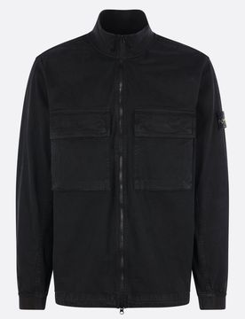 Cotton-Elastane Zip Overshirt Jacket with Buttoned Pockets