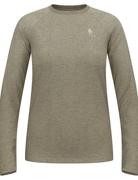 Crew Essential Seamless Long Sleeve T-shirt Vetiver Melange L Women - Odlo - FashionsVida