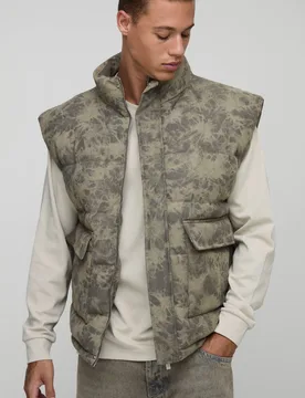 Men's Tall Washed Cord Oversized Funnel Neck Gilet Khaki Size Small Khaki S - boohooMAN - FashionsVida