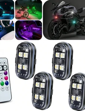 Piezas Luces estroboscópicas LED inalámbricas mejoradas para automóvil, luces interiores de automóvil RGB con control remoto, luz de advertencia c - Shein - FashionsVida