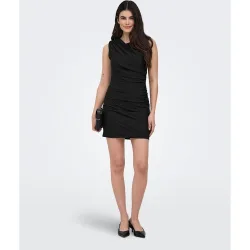 Vestido corto sin manga y cuello redondo