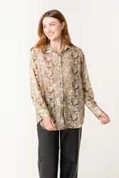 Snake Print Long Sleeve Shirt - L / GOLD - female