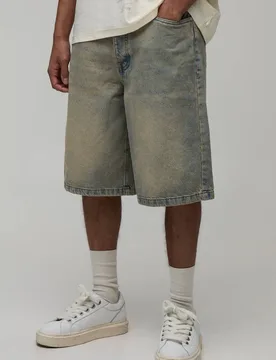 Herren Basic Entspannt Geschnittene Jeans Hosen-Shorts Stonewash Größe 36 - boohooMAN - FashionsVida