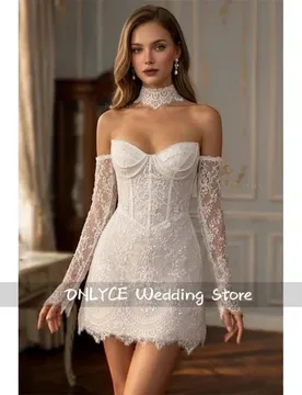 Customized White Detachable Sleeves Wedding Dress Sweetheart Neck Zip vestidos de noche A-Line Mini robe de mariée 2026 - Aliexpress - FashionsVida