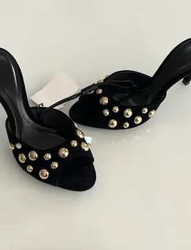 Studded Peep Toe Mules Stiletto Slip On Gold Rivets Decor Classic Sexy Women Summer Sandals Dress Party Daily Casual Single Shoe - Aliexpress - FashionsVida