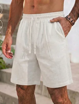 Pantalones cortos casuales sueltos con bolsillos y cordón en la cintura para hombres - Shein - FashionsVida