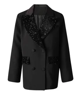 Women Black Velvet Sequins Big Size Elegant Blazer New Lapel Long Sleeve Jacket Fashion Tide Spring Autumn 2025 пиджак - Aliexpress - FashionsVida