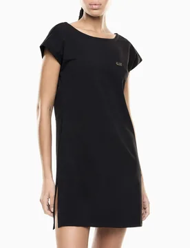 Abito t-shirt nero in cotone con schiena scoperta e spacci laterali - EA7 Mare - FashionsVida