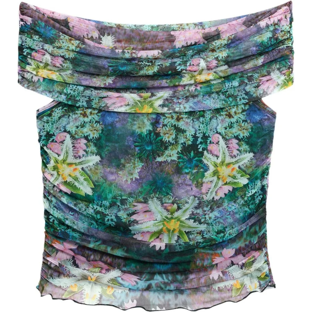 Camiseta de mujer flores cuello barco - Desigual - FashionsVida