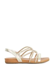 Wide Fit Leather Metallic Flat Sandals Gold female
