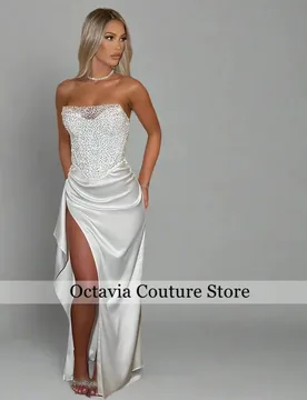 Shiny Sequined Sweetahrt Satin Sheath Wedding Dresses Side Slit Custom Made 2026 Vestido De Noival - Aliexpress - FashionsVida
