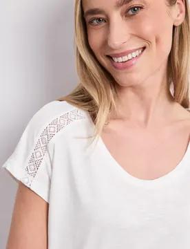 Shirt mit V-Neck und Crochet-Details female Weiß