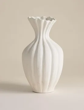 Large Fluted Neck Ceramic Vase Cream - M&S - FashionsVida