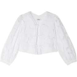 Top de mujer corto floral calado con manga voluminosa