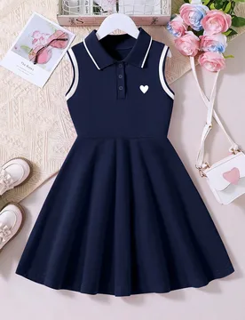 Vestido casual tipo camisero sin mangas con botones al frente y diseño bicolor para niñas preadolescentes - Shein - FashionsVida