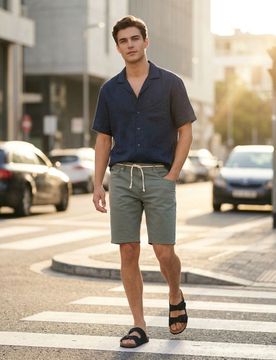 Pantaloncini in denim di cotone - verde petrolio