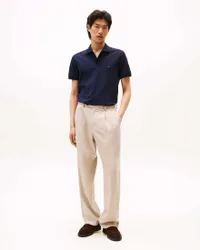 Polo blu scuro in misto cotone piqué stretch con logo ricamato