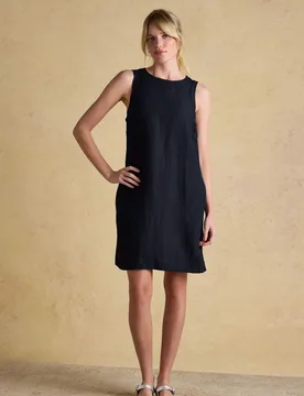 Linen Blend Round Neck Mini Shift Dress Navy female - Joules - FashionsVida