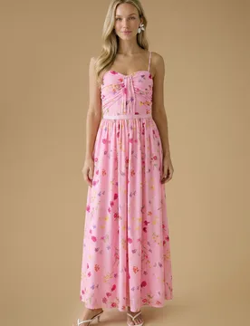 Womens Wildflower Mesh Bandeau Maxi Dress - Pink - Size 12 Uk - OASIS - FashionsVida