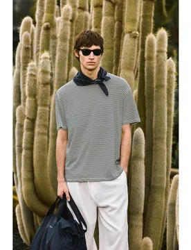 Camiseta rústica de rayas con lino - Green Coast - FashionsVida