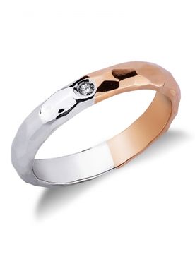 Fede Nuziale Oro Rosa e Bianco con Diamante FSD065BR