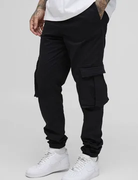 Men's Tall Elasticated Waist Branded Cargo Joggers Black Size Small Black S - boohooMAN - FashionsVida
