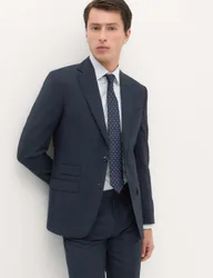 Regular Fit Pure Wool Checked Suit Jacket Navy male