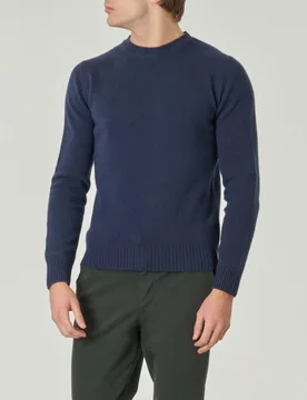 Maglia girocollo blu indaco in misto lana e cachemire finezza 7 - Rodolfo Pellizzari - FashionsVida
