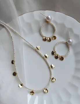 Natural Millet Grain Pearl Strand Chain Necklace Bracelet Handmade Earrings Simple Stacking Set Metal Coin Charms Tassel Earring - Aliexpress - FashionsVida